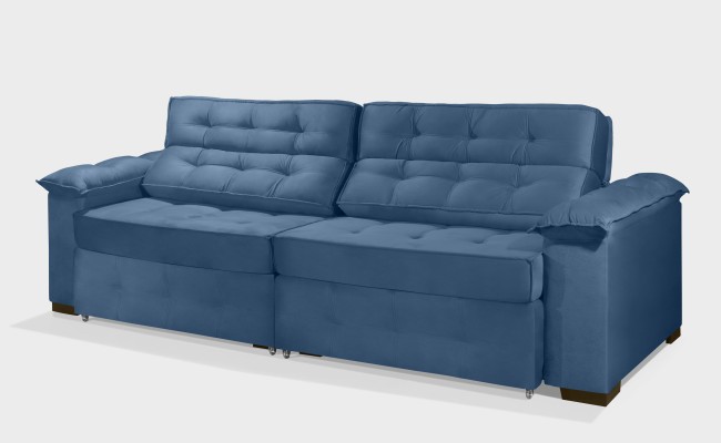 Sofá Retrátil e Reclinável 2,30m ESTILO ESTOFADOS - PARIS 2 módulos com Velusoft D33 "AZUL"