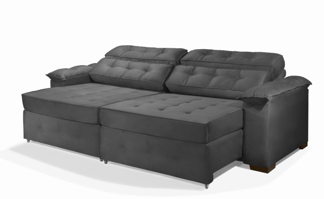 Sofá Retrátil e Reclinável 2,10m ESTILO ESTOFADOS - PARIS 2 módulos com Velusoft D33 "CINZA"