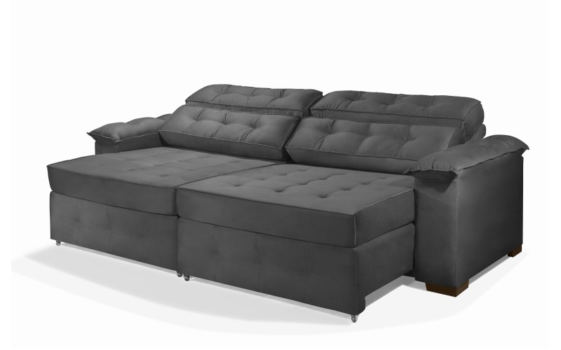 Sofá Retrátil e Reclinável 2,10m ESTILO ESTOFADOS - PARIS 2 módulos com Velusoft D33 "CINZA" Sofá Retrátil e Reclinável 2,10m ESTILO ESTOFADOS - PARIS 2 módulos com Velusoft D33 "CINZA"