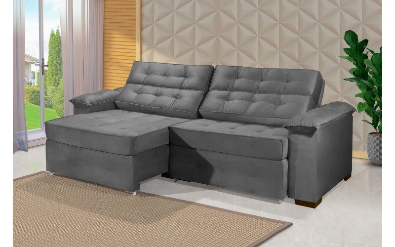 Sofá Retrátil e Reclinável 2,10m ESTILO ESTOFADOS - PARIS 2 módulos com Velusoft D33 "CINZA" Sofá Retrátil e Reclinável 2,10m ESTILO ESTOFADOS - PARIS 2 módulos com Velusoft D33 "CINZA"