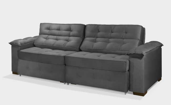 Sofá Retrátil e Reclinável 2,30m ESTILO ESTOFADOS - PARIS 2 módulos com Velusoft D33 "CINZA"