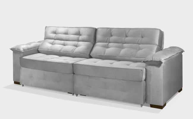 Sofá Retrátil e Reclinável 2,30m ESTILO ESTOFADOS - PARIS 2 módulos com Velusoft D33 "PRATA"