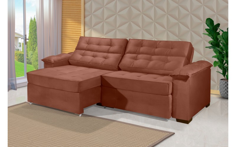 Sofá Retrátil e Reclinável 2,10m ESTILO ESTOFADOS - PARIS 2 módulos com Velusoft D33 "TERRACOTA" Sofá Retrátil e Reclinável 2,10m ESTILO ESTOFADOS - PARIS 2 módulos com Velusoft D33 "TERRACOTA"