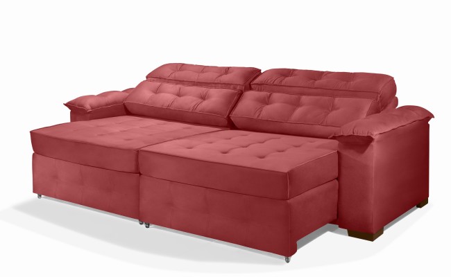 Sofá Retrátil e Reclinável 2,10m ESTILO ESTOFADOS - PARIS 2 módulos com Velusoft D33 "VERMELHO"