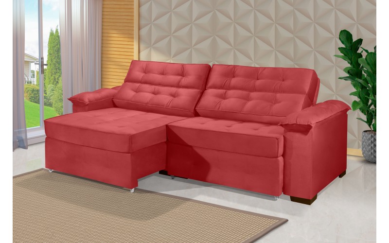 Sofá Retrátil e Reclinável 2,10m ESTILO ESTOFADOS - PARIS 2 módulos com Velusoft D33 "VERMELHO" Sofá Retrátil e Reclinável 2,10m ESTILO ESTOFADOS - PARIS 2 módulos com Velusoft D33 "VERMELHO"