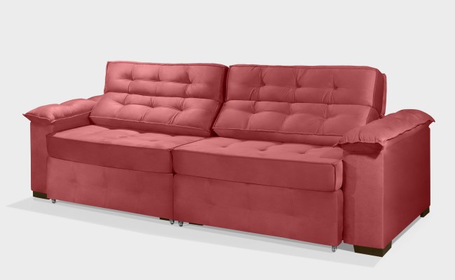 Sofá Retrátil e Reclinável 2,30m ESTILO ESTOFADOS - PARIS 2 módulos com Velusoft D33 "VERMELHO"