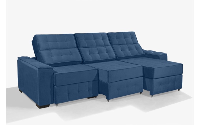Sofá Retrátil e Reclinável 2,90m ESTILO ESTOFADOS - PARIS 3 módulos com Velusoft D33 "AZUL" Sofá Retrátil e Reclinável 2,90m ESTILO ESTOFADOS - PARIS 3 módulos com Velusoft D33 "AZUL"