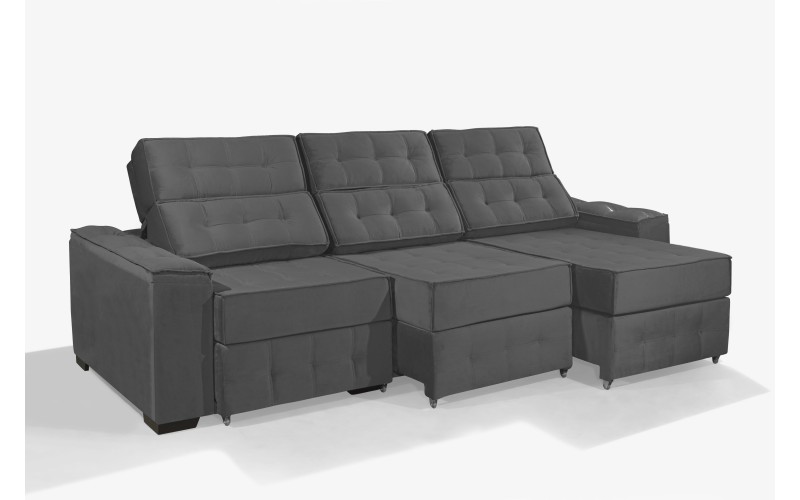 Sofá Retrátil e Reclinável 2,90m ESTILO ESTOFADOS - PARIS 3 módulos com Velusoft D33 "Cinza" Sofá Retrátil e Reclinável 2,90m ESTILO ESTOFADOS - PARIS 3 módulos com Velusoft D33 "Cinza"