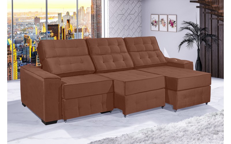 Sofá Retrátil e Reclinável 4,10m ESTILO ESTOFADOS - PARIS 3 módulos com Velusoft D33 "TERRACOTA" Sofá Retrátil e Reclinável 4,10m ESTILO ESTOFADOS - PARIS 3 módulos com Velusoft D33 "TERRACOTA"