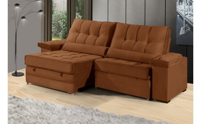 Sofá Retrátil Reclinável TOGO 2,90m ESTILO ESTOFADOS - França Velusoft COR "TERRA COTA"