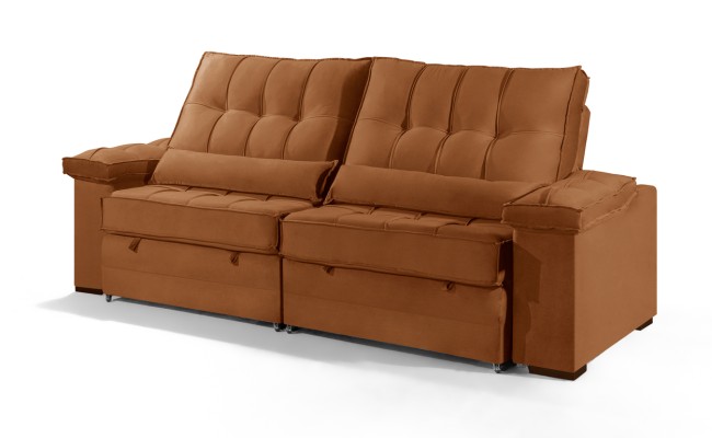 Sofá Retrátil Reclinável TOGO 2,50m ESTILO ESTOFADOS - França Velusoft COR "TERRA COTA"