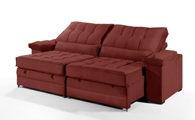Sofá Retrátil Reclinável TOGO 2,90m ESTILO ESTOFADOS - França Velusoft COR "VERMELHO"