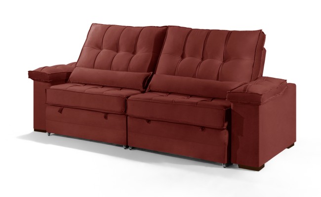 Sofá Retrátil Reclinável TOGO 2,50m ESTILO ESTOFADOS - França Velusoft COR "VERMELHO"