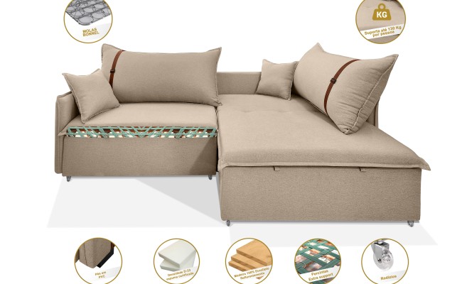 Sofá Valence Slim sem Caixa Premium 2.40m SoftGel 33  Linho Bege