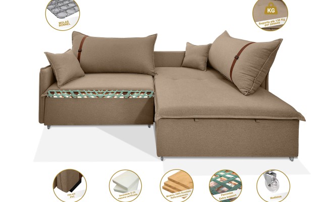 Sofá Valence Slim sem Caixa Premium 2.40m SoftGel 33  Linho Marrom