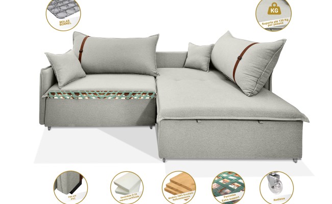 Sofá Valence Slim sem Caixa Premium 2.40m SoftGel 33  Linho Palha